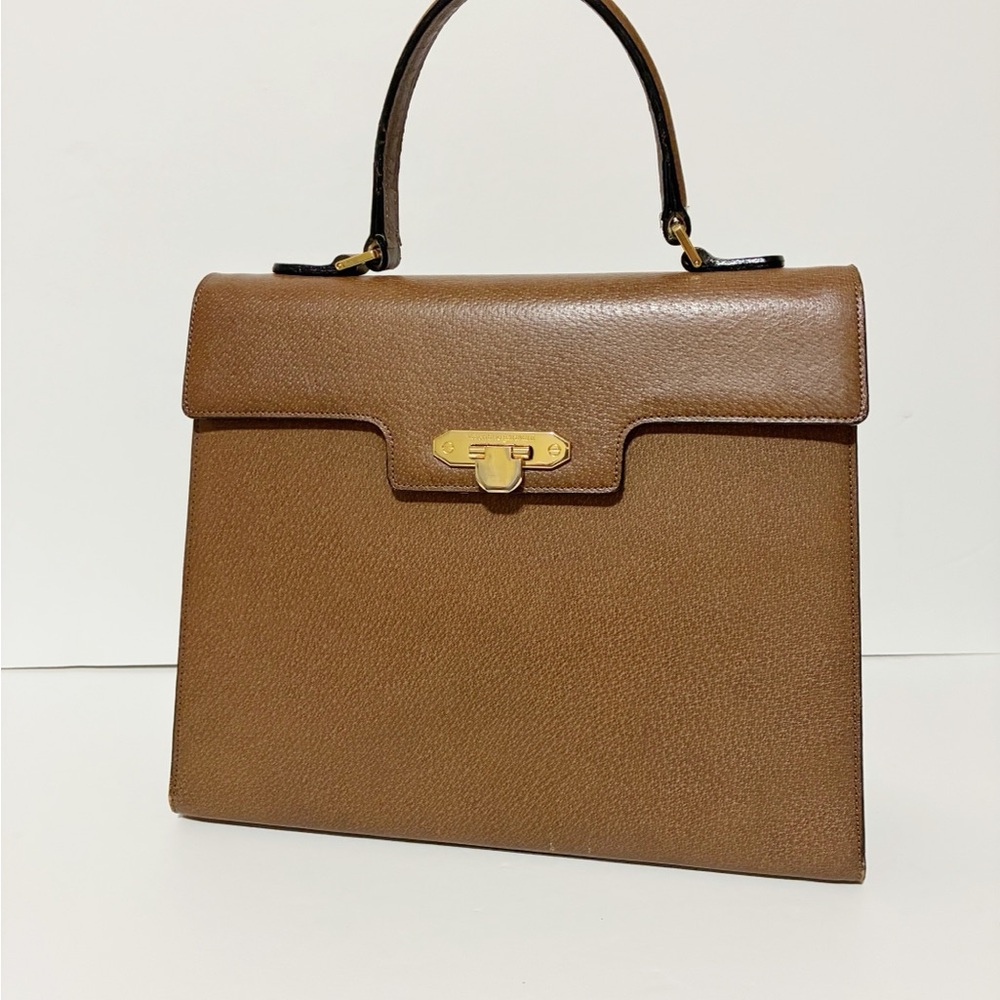 Authentic Valentino Garavani Brown Leather Medium Handbag with Gold Hardware